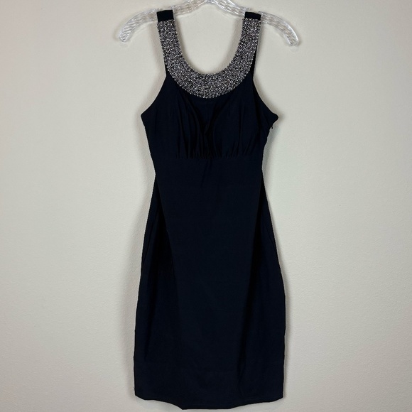 R&M Richards Black Beaded Neckline Sleeveless Midi Dress; Size 10P - Picture 1 of 12